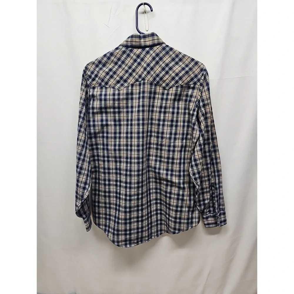 Levis Mens Blue Vintage Plaid‎ Pearl Snap Western Shirt Long Sleeve Sz M
